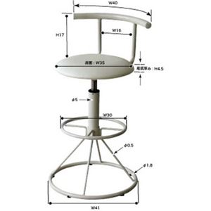 カウンターチェア ハイチェア 幅41cm ホワイト 4脚セット 昇降式 回転式 スチール 合皮 背もたれ付き キリク リビング 店舗 - 画像 (4)