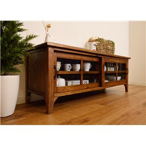 テレビ台 テレビボード 幅120cm 木製 脚付き 引き戸付き 強化ガラス ティンバー リビング ダイニング インテリア家具 - 画像 (3)