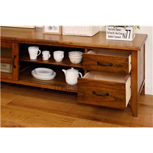 テレビ台 テレビボード 幅150cm ワイド 木製 脚付き 引き戸 引き出し付き 強化ガラス ティンバー リビング ダイニング【代引不可】 - 画像 (4)