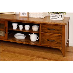 テレビ台 テレビボード 幅150cm ワイド 木製 脚付き 引き戸 引き出し付き 強化ガラス ティンバー リビング ダイニング【代引不可】 - 画像 (5)