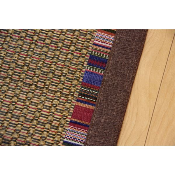 い草 ラグマット/絨毯 【エスニック柄 ブラウン 約191×191cm】 防滑加工 抗菌防臭 調湿機能 〔リビング ダイニング〕【代引不可】 - 画像 (6)
