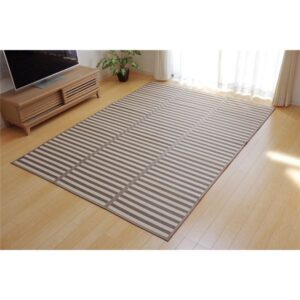 竹ラグ/ラグマット 【マリンストライプ ベージュ 約180×180cm】 折りたたみ 3つ折り コンパクトタイプ 不織布 〔リビング〕【代引不可】