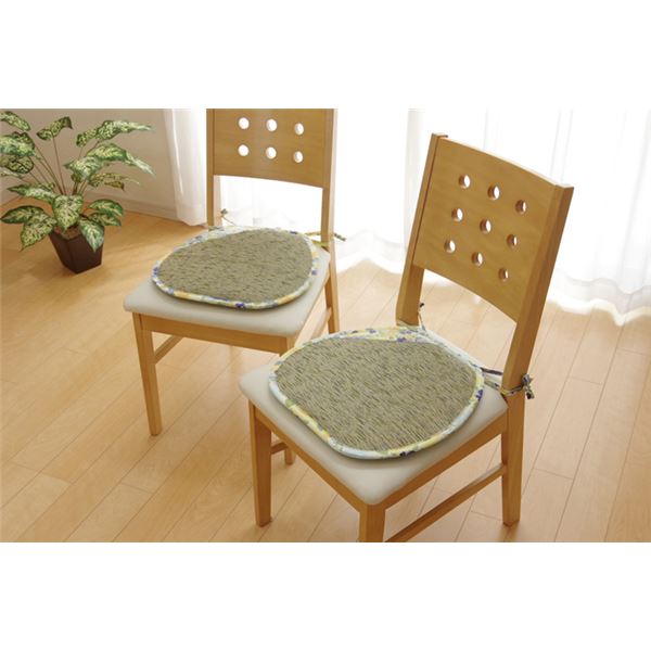 クッション い草クッション バテイ 花柄 ブルー 約40×38cm 2枚組【代引不可】 - 画像 (5)