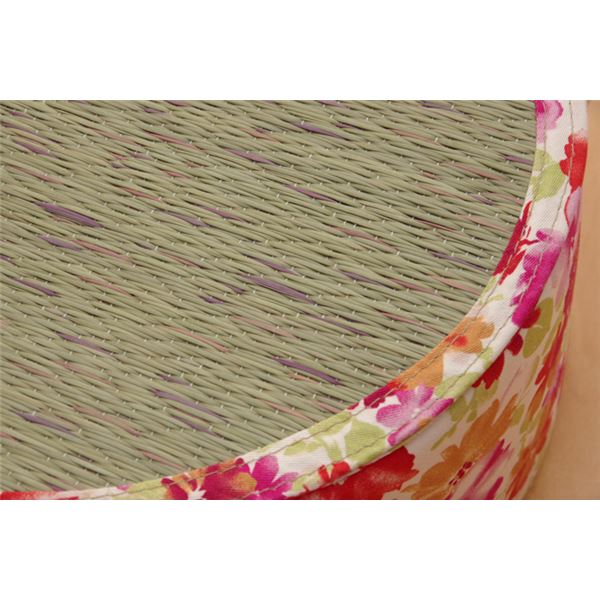 スツール い草 花柄 楕円 スツール ピンク 約45×35×H15cm【代引不可】 - 画像 (5)