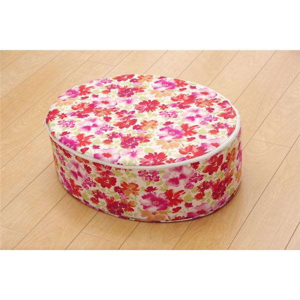 スツール い草 花柄 楕円 スツール ピンク 約45×35×H15cm【代引不可】 - 画像 (6)