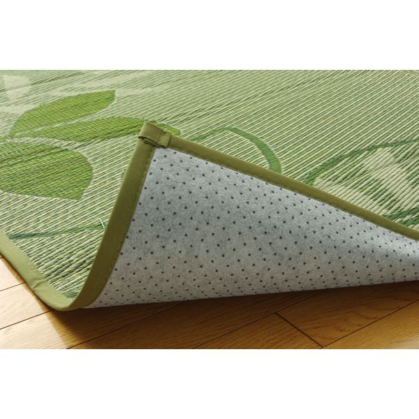 い草 ラグマット/絨毯 【リーフ柄 グリーン 約191×191cm】 正方形 防滑加工 抗菌防臭 調湿 消臭 〔リビング〕【代引不可】 - 画像 (6)