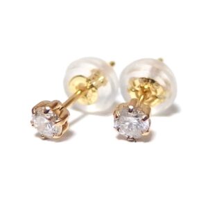 ピアス ダイヤモンド K18 イエローゴールド 4月 誕生石 シリコン製ダブルロックキャッチ