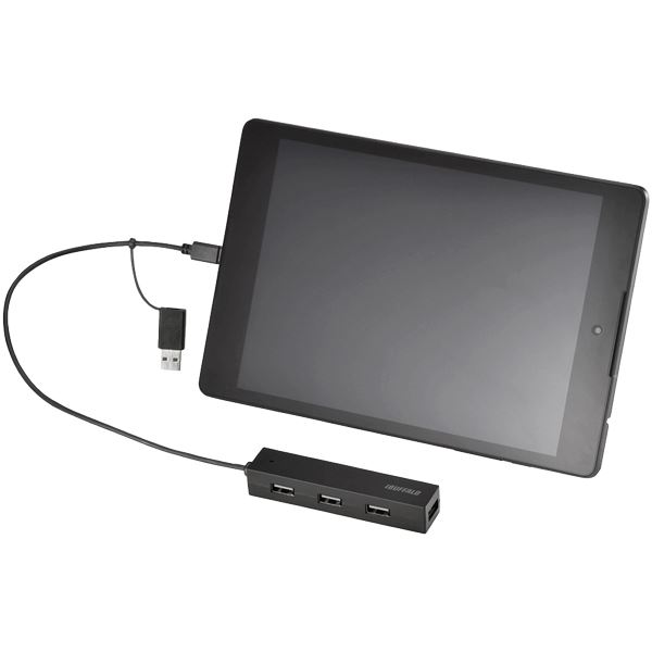 バッファロー(サプライ) タブレット・スマホ用 USB2.0 4ポートハブ 変換コネクター付き ブラック BSH4UMB04BK - 画像 (5)