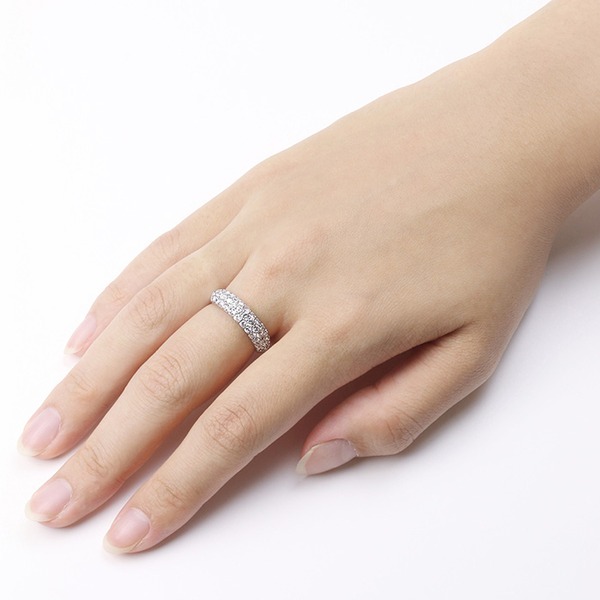 ダイヤモンド リング ハーフエタニティパヴェ 1ct プラチナ Pt950 ダイヤ合計37石 1カラット ハニカムセッティング構造で強度アップ ハーフエタニティリング DGL鑑別カード付き サイズ#17 17号 - 画像 (3)