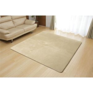 フランネル ラグマット/絨毯 【ルームマット 1畳 無地 ベージュ 約92×185cm】 洗える 防傷 不織布 ホットカーペット対応【代引不可】