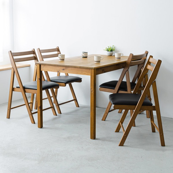 【4脚セット】折りたたみ椅子(ブラウン/茶) イス/チェア/ダイニングチェア/フォールディングチェア/コンパクト/北欧風/木製/天然木/クッション/1人用/背もたれ付き/完成品/NK-026 - 画像 (2)