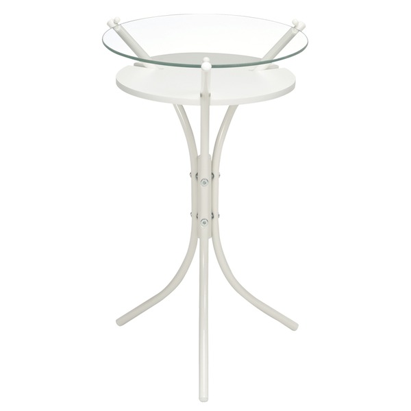 【6個セット】 ガラストップサイドテーブル(ホワイト) 幅30cm ミニテーブル/オシャレ/円形/ スリム/軽量/モダン/机/収納棚付き/業務用/NK-310 - 画像 (2)