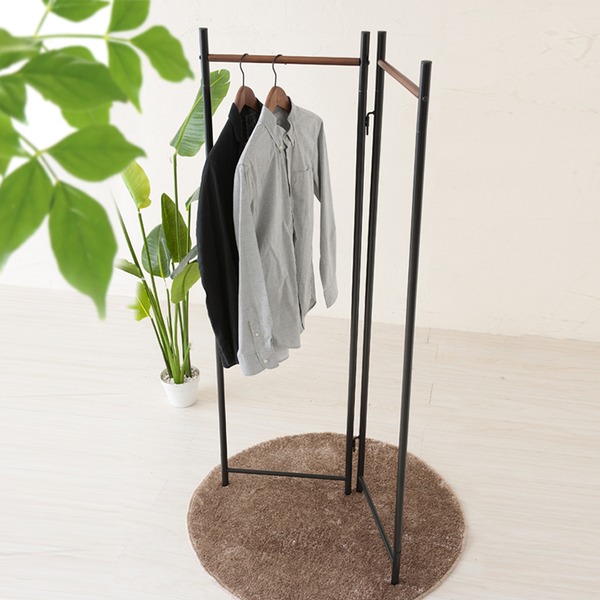 フレームハンガーラック(ブラック/黒) 幅44.5cm 折りたたみパイプハンガー/スチール/天然木/スリム/軽量/アイアン/NK-531 - 画像 (3)