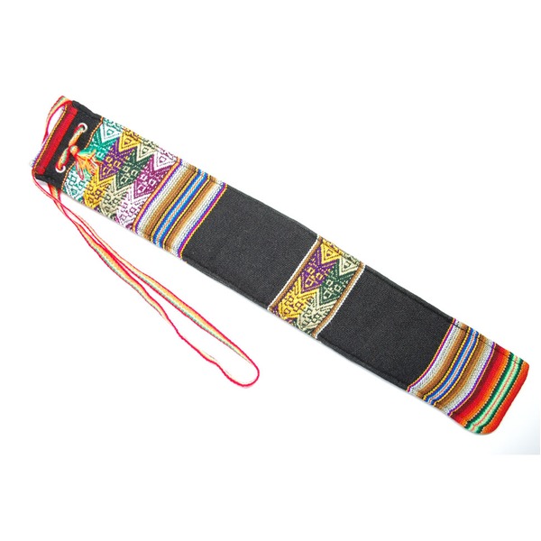 【QUENA SOFT CASE BLACK AGUAYO】民族楽器ケーナ用の布・ソフトケース アンデス織物のアワイヨ柄 ブラック(黒)★ペルー製 - 画像 (2)