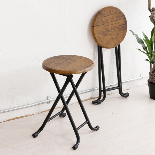 【6脚セット】ヴィンテージスツール(ブラウン/茶) 折りたたみ椅子 カウンターチェア スチール イス スツール コンパクト スリム キッチン パイプイス モダン レトロ カフェ 木目 木 業務用 完成品 NK-113 - 画像 (3)