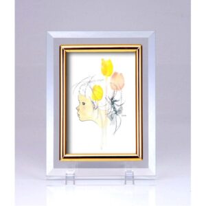 クリスタルフォトフレーム/写真立て 【ハガキサイズ 150×105mm対応】 いわさきちひろ 「チューリップと少女」