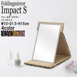 【24枚セット】 フォールディング卓上ミラー(S/ヒョウゴールド)   鏡/かがみ/コンパクトミラー/折りたたみ/メイク/スリム/ミニサイズ/レオパード/アニマル柄/グリッター/飛散防止加工/業務用/完成品/NK-291