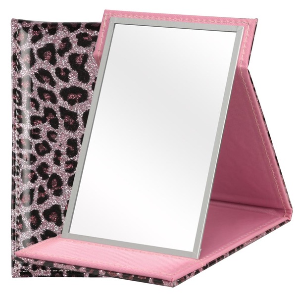 【24枚セット】フォールディング卓上ミラー(S/ヒョウピンク) 鏡/かがみ/コンパクトミラー/折りたたみ/メイク/スリム/ミニサイズ/レオパード/アニマル柄/グリッター/飛散防止加工/業務用/完成品/NK-291 - 画像 (2)