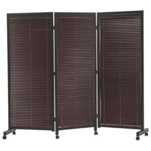 ルーバー パーテーション 衝立 3連 約幅192cm ブラウン 木製 キャスター付き リビング 店舗 オフィス【代引不可】
