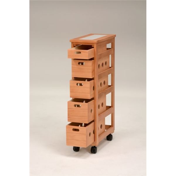 ストッカー キッチンワゴン 幅20cm スリム ナチュラル 木製 キャスター付き タイル天板 通気性抜群 キッチン 台所【代引不可】 - 画像 (2)