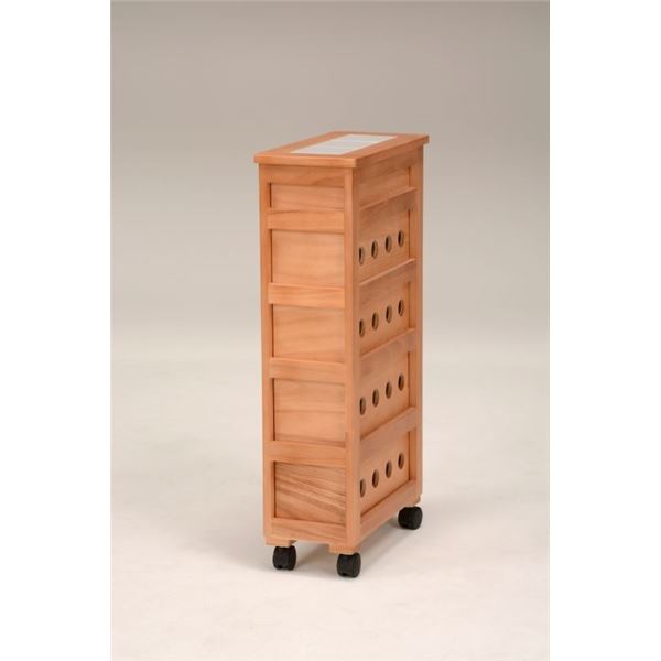 ストッカー キッチンワゴン 幅20cm スリム ナチュラル 木製 キャスター付き タイル天板 通気性抜群 キッチン 台所【代引不可】 - 画像 (3)