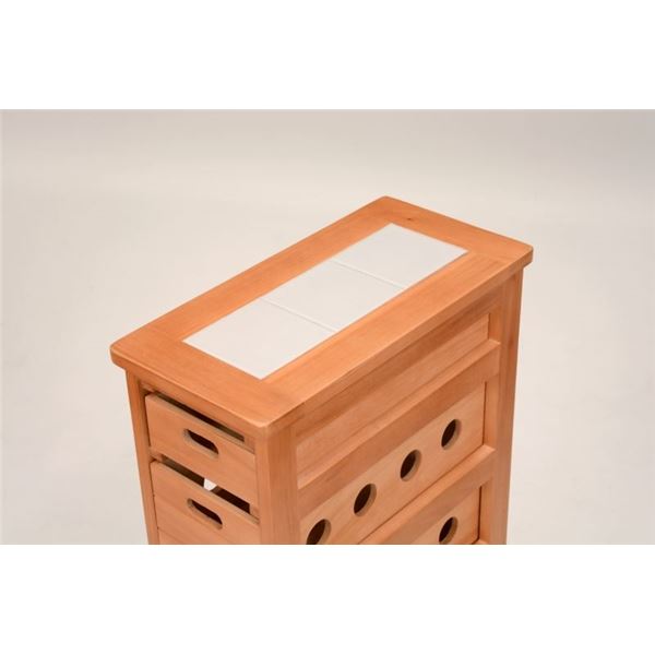 ストッカー キッチンワゴン 幅20cm スリム ナチュラル 木製 キャスター付き タイル天板 通気性抜群 キッチン 台所【代引不可】 - 画像 (4)