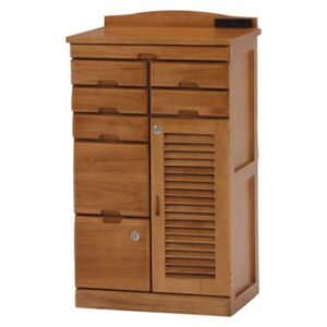 サイドボード 電話台 幅48cm ライトブラウン 木製 2口コンセント 鍵付き 隠しキャスター付き 多引き出し FAX台 リビング【代引不可】