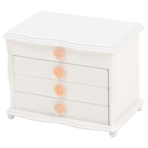 大容量 ジュエリーボックス 宝石箱 4段 幅26cm ホワイト 取っ手付き 木製 コンパクト ベッドルーム 寝室 リビング【代引不可】