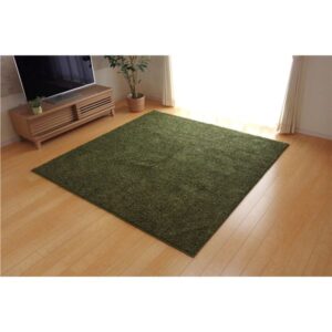 ラグマット/絨毯 【2畳 無地 グリーン 約190×190cm】 日本製 防炎 抗菌 防臭 防ダニ 通年使用 シャギー タフト 〔リビング〕【代引不可】