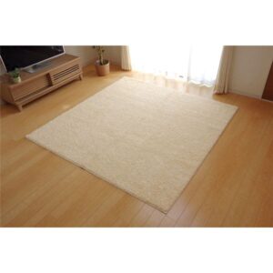 ラグマット/絨毯 【2畳 無地 アイボリー 約190×190cm】 日本製 防炎 抗菌 防臭 防ダニ 通年使用 シャギー タフト 〔リビング〕【代引不可】