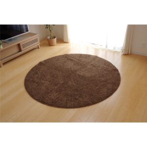 ラグマット/絨毯 【円形 丸型 無地 ベージュ 約180cm】 日本製 防炎 抗菌 防臭 防ダニ 通年使用 シャギー タフト 〔リビング〕【代引不可】