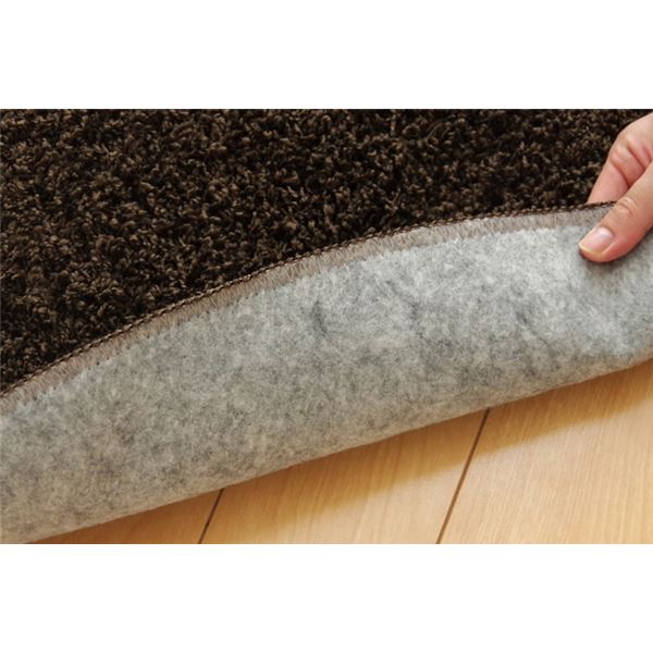 ラグマット/絨毯 【円形 丸型 無地 ブラウン 約180cm】 日本製 防炎 抗菌 防臭 防ダニ 通年使用 シャギー タフト 〔リビング〕【代引不可】 - 画像 (6)