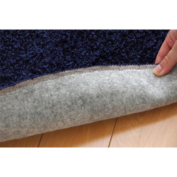ラグマット/絨毯 【円形 丸型 無地 ネイビー 約180cm】 日本製 防炎 抗菌 防臭 防ダニ 通年使用 シャギー タフト 〔リビング〕【代引不可】 - 画像 (6)