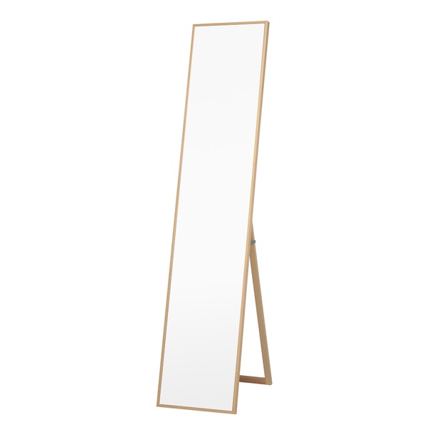 細枠スタンドミラー 幅32cm(ナチュラル) 天然木/姿見鏡/スリム/高級感/木製/飛散防止加工/折りたたみ/北欧風/日本製/完成品/NK-2 - 画像 (2)